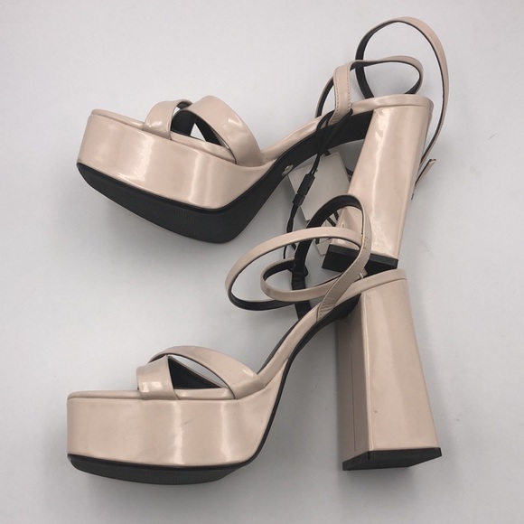 Zara Beige Patent Leather Platform High Heel Sandals - Picture 8 of 10